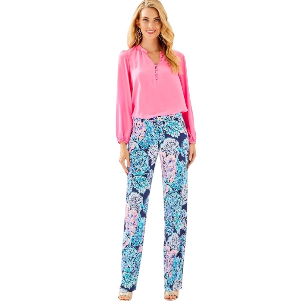 NWT Lilly Pulitzer High Rise Malorie Pants High Tide Navy Party in‎ Paradise